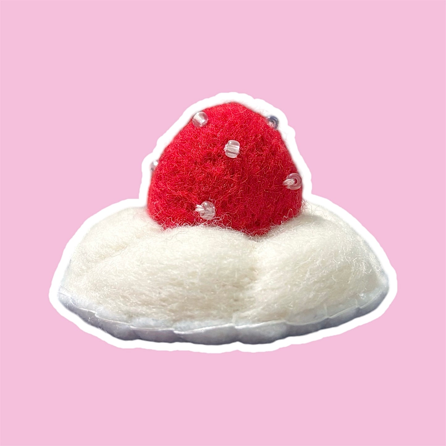 Needle Felted Strawberry Whipped Cream Hair Clip - Red