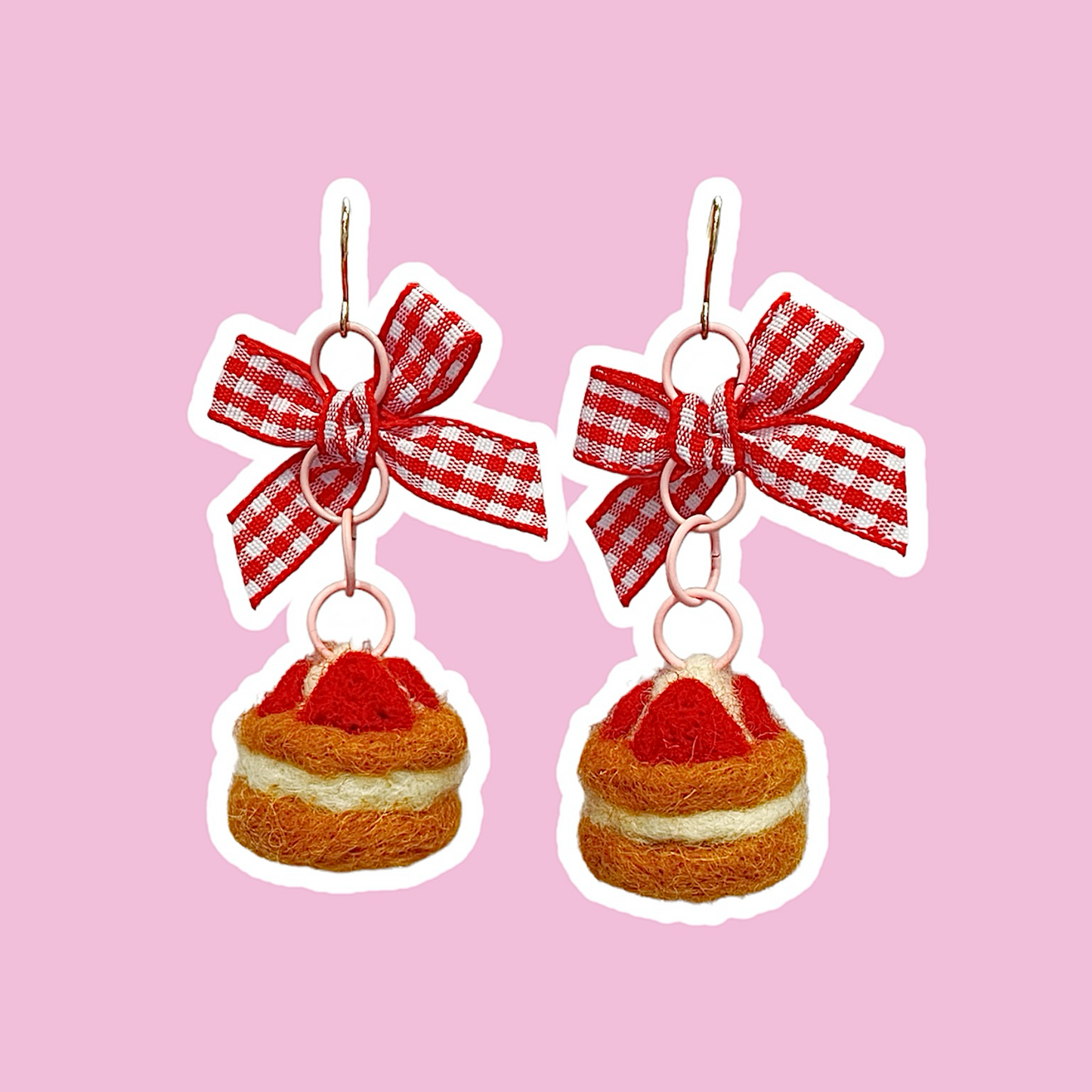 Needle Felted Strawberry Cake Earrings