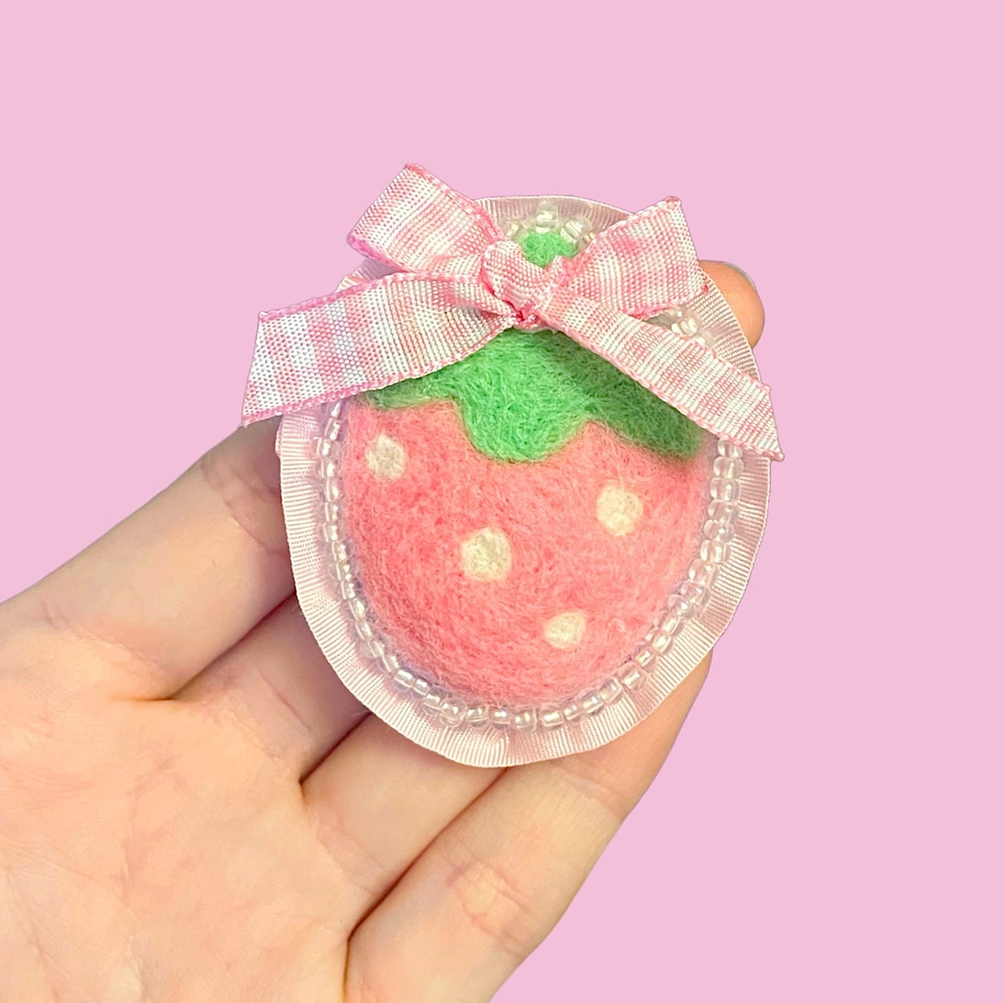 Needle Felted Strawberry Brooch