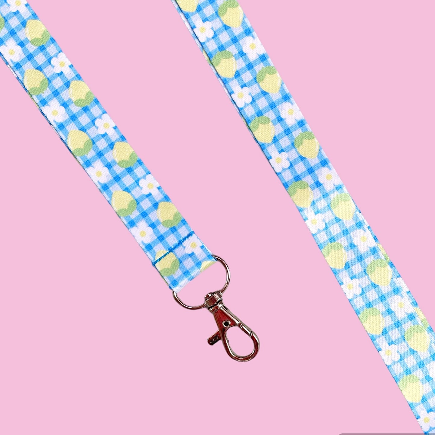 Lemon and Blue Gingham Lanyard