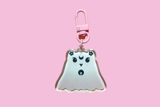 Pink Glitter Cat Ghost Keychain