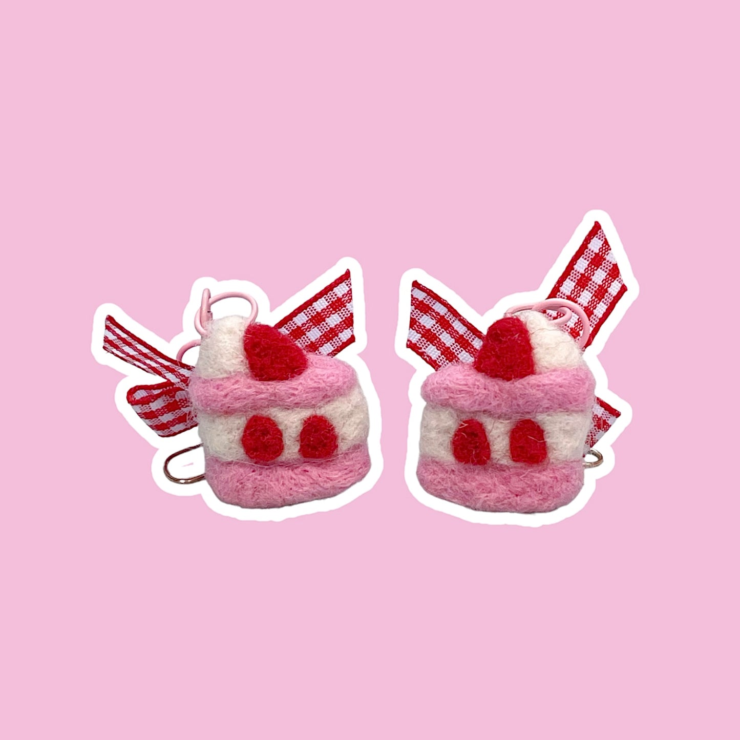 Needle Felted Strawberry Cake Slice Earrings