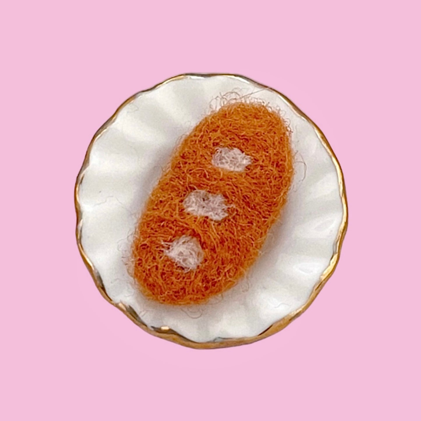 Needle Felted Baguette Plate Pin