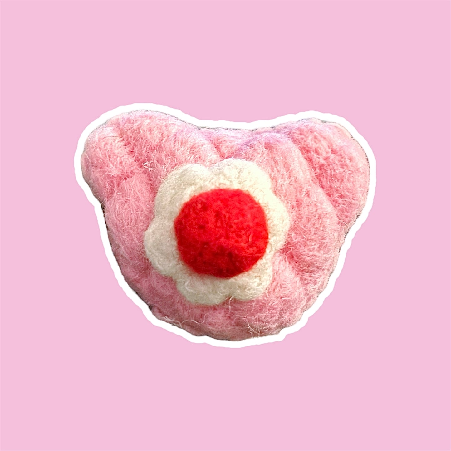 Needle Felted Bear Melon Pan Hair Clip - Pink