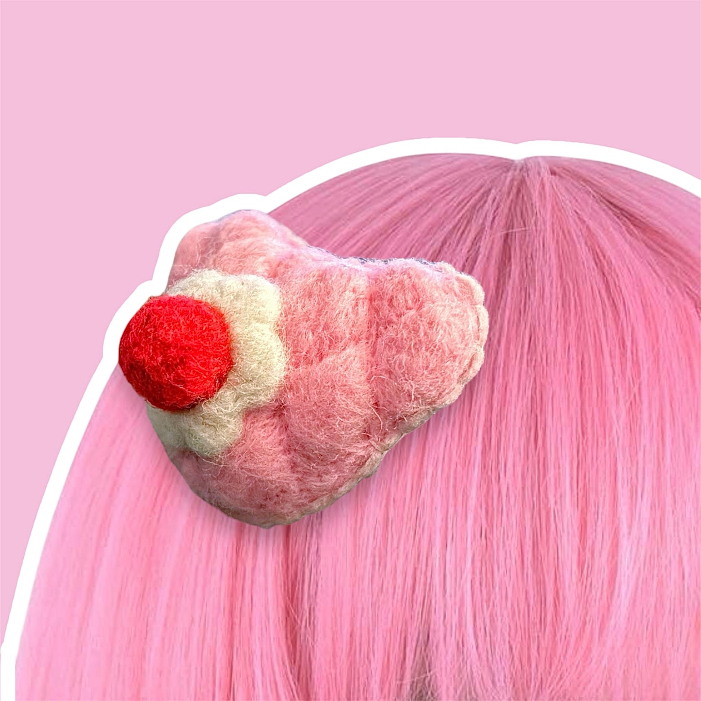 Needle Felted Bear Melon Pan Hair Clip - Pink