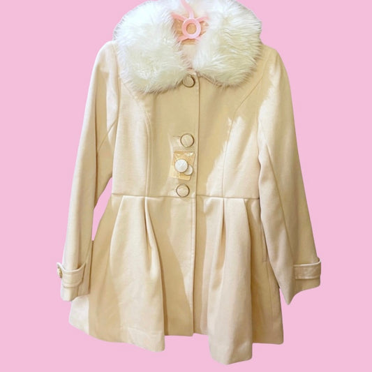 Pink & White Faux Fur Collar Coat