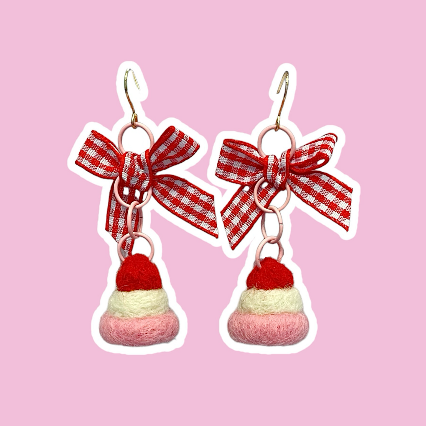 Needle Felted Strawberry Round Cake Earrings
