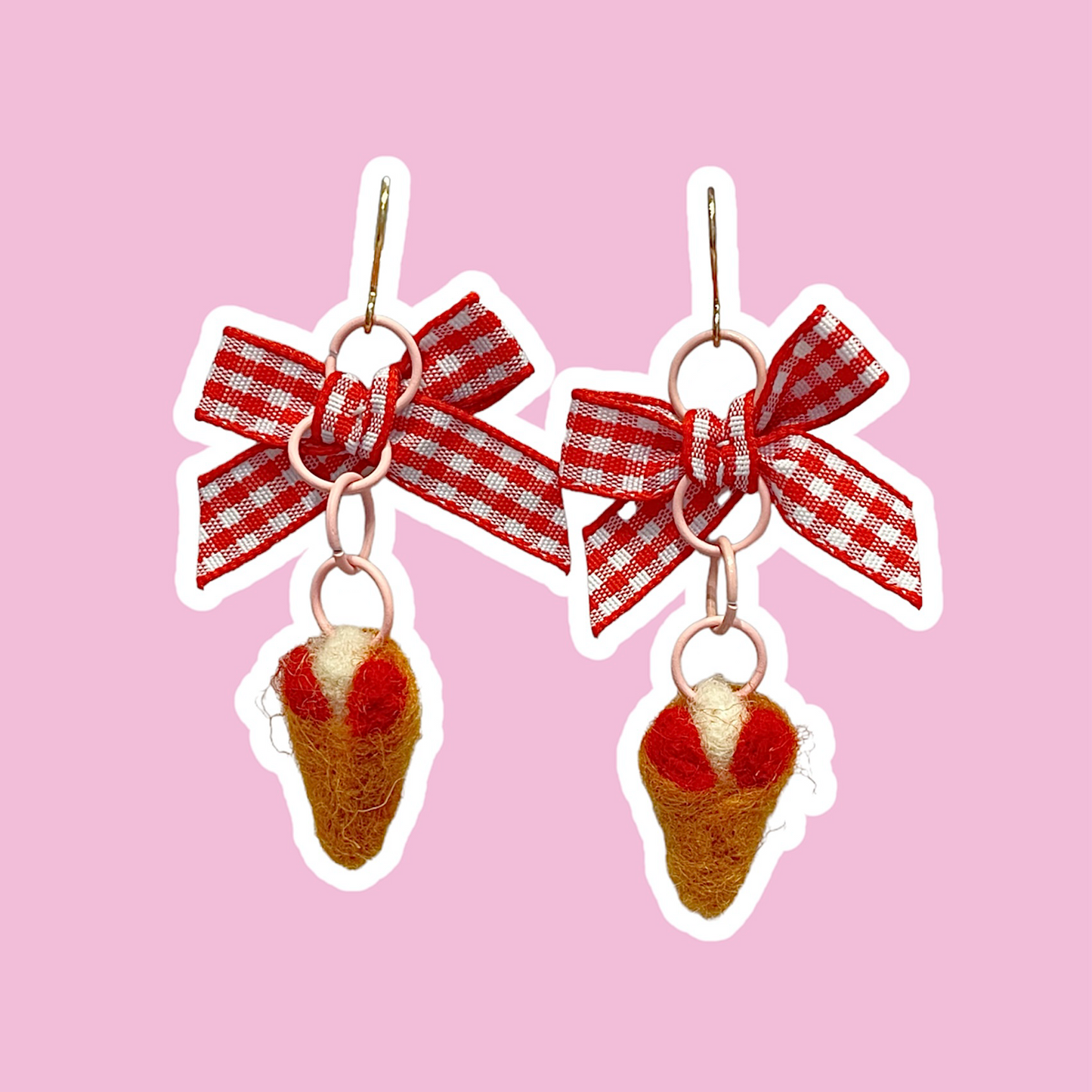 Needle Felted Strawberry Crêpe Earrings