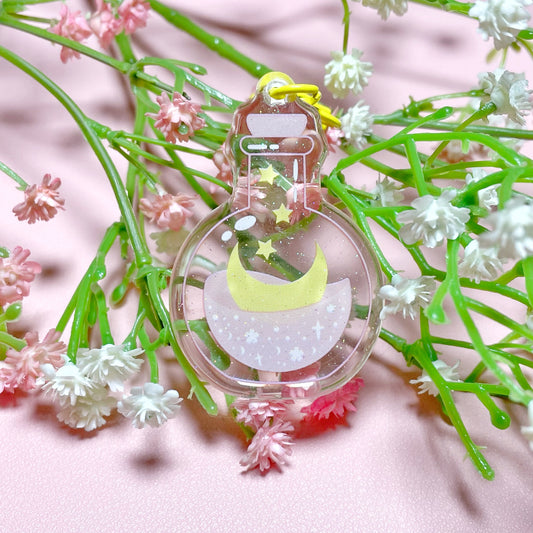 Glitter Sakura Moon Potion Bottle Keyring