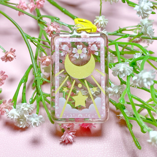 Glitter Sakura Moon Tarot Card Keyring
