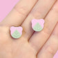 Bear Sakura Mochi Wooden Earrings