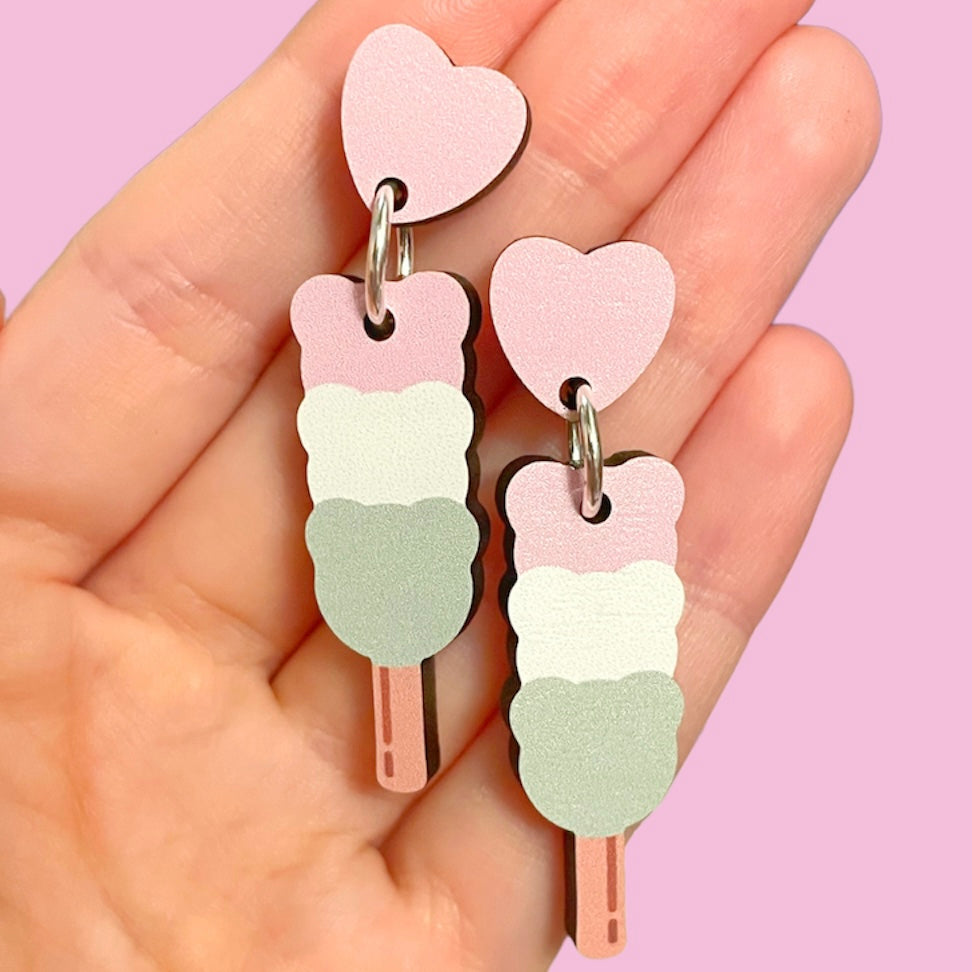 Heart & Bear Dango Wooden Earrings