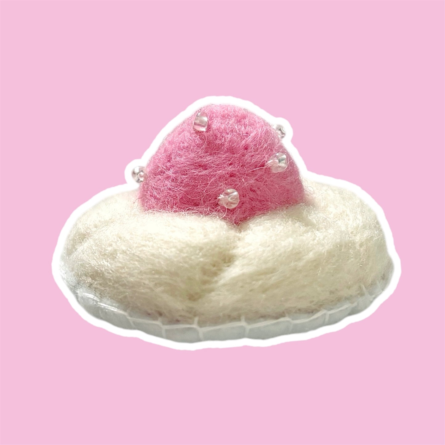 Needle Felted Strawberry Whipped Cream Hair Clip - Pink