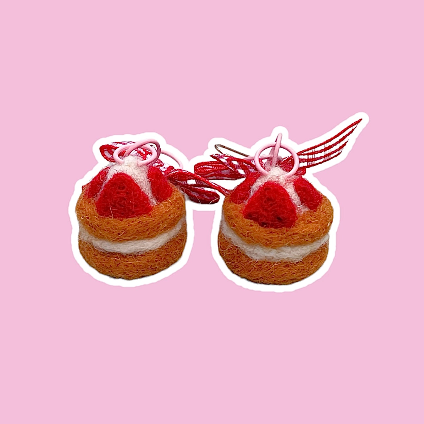 Needle Felted Strawberry Cake Earrings