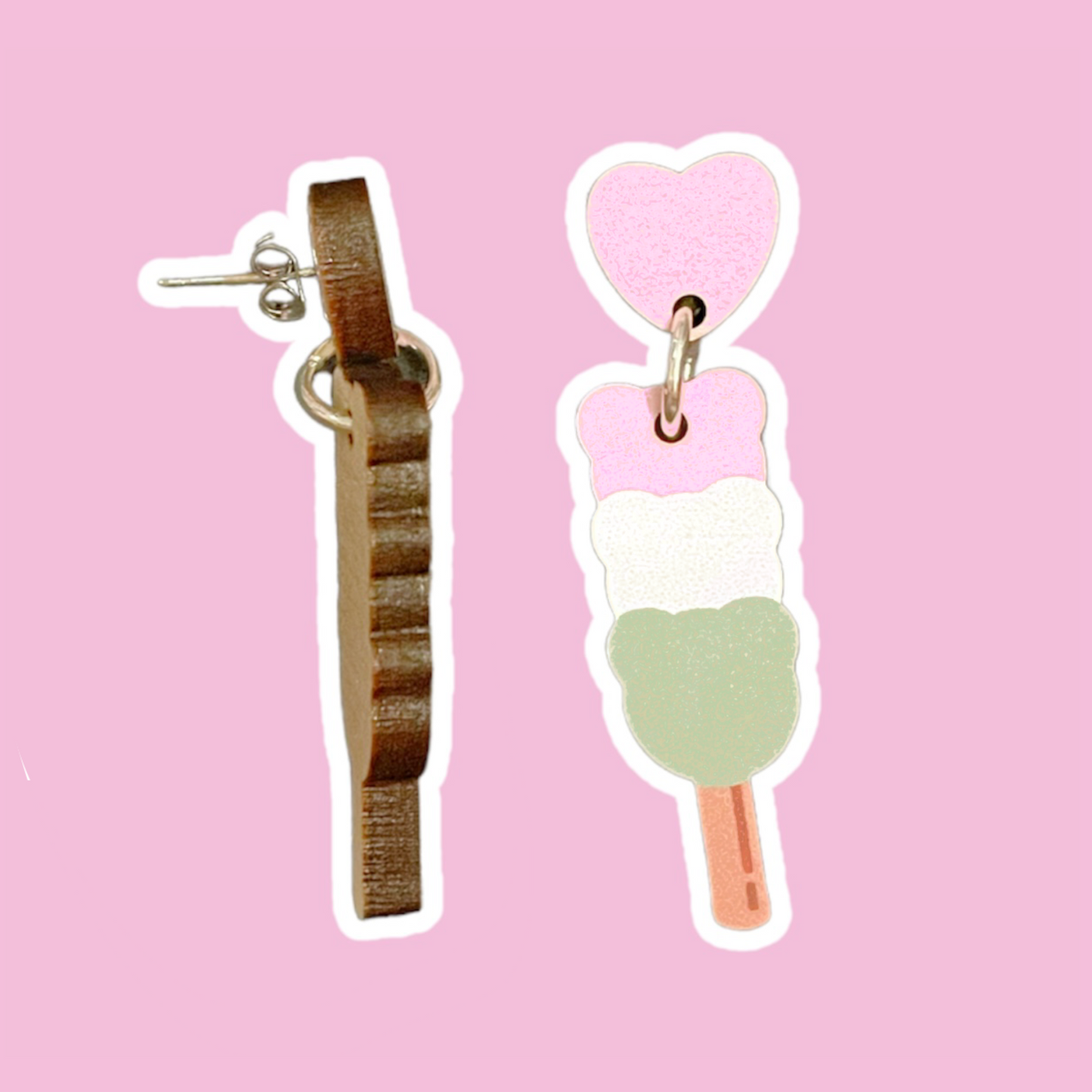 Heart & Bear Dango Wooden Earrings