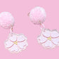 Sakura Doodle Acrylic Earring with Pink Pompom