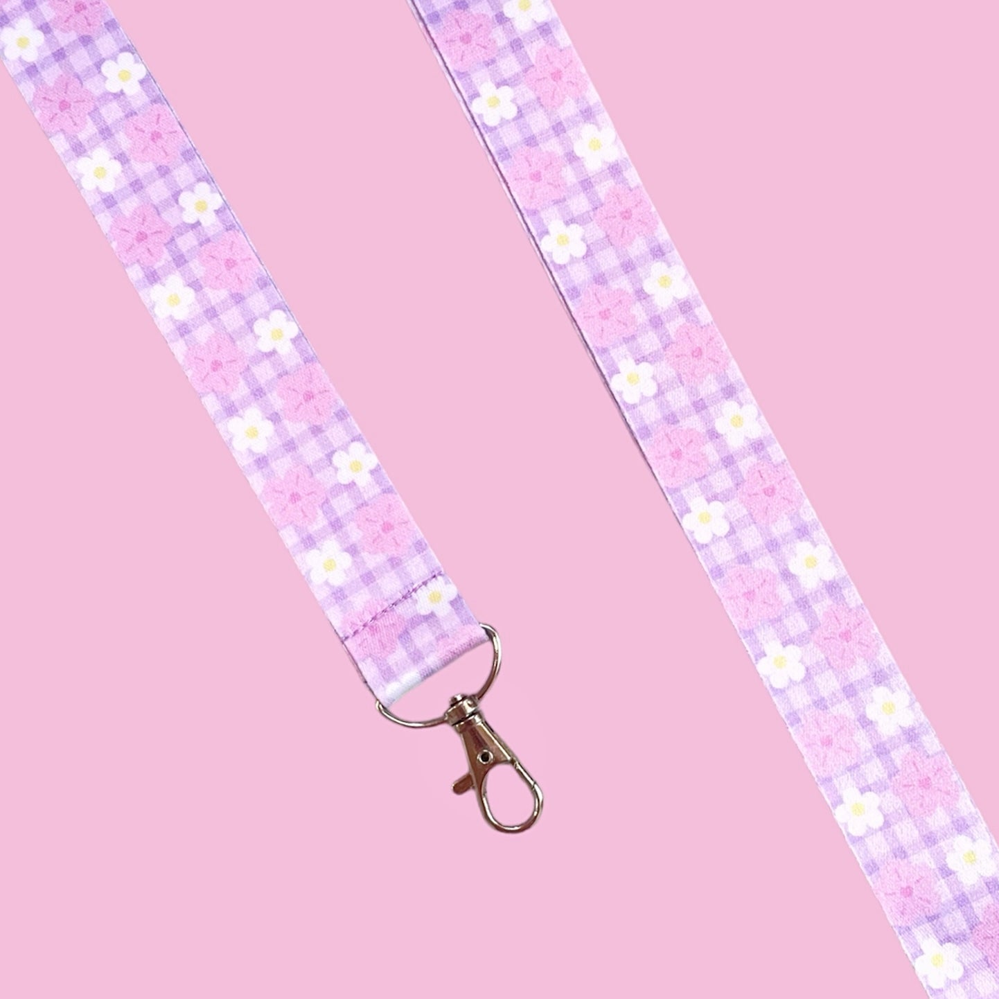 Plum Blossom and Gingham Lanyard