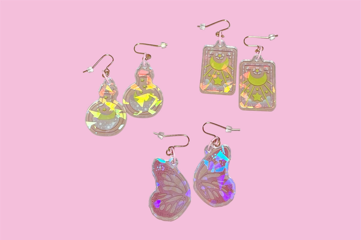 Holographic Butterfly Wing Acrylic Earrings