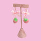 Needle Felted Dipped Cream Strawberry & Bow Earrings