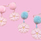 Sakura Doodle Acrylic Earring with Pink Pompom