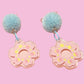 Sakura Moon Phase Acrylic Earring with Blue Pompom